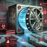 Clop ransomware attack visual - breached digital vault with stolen data.